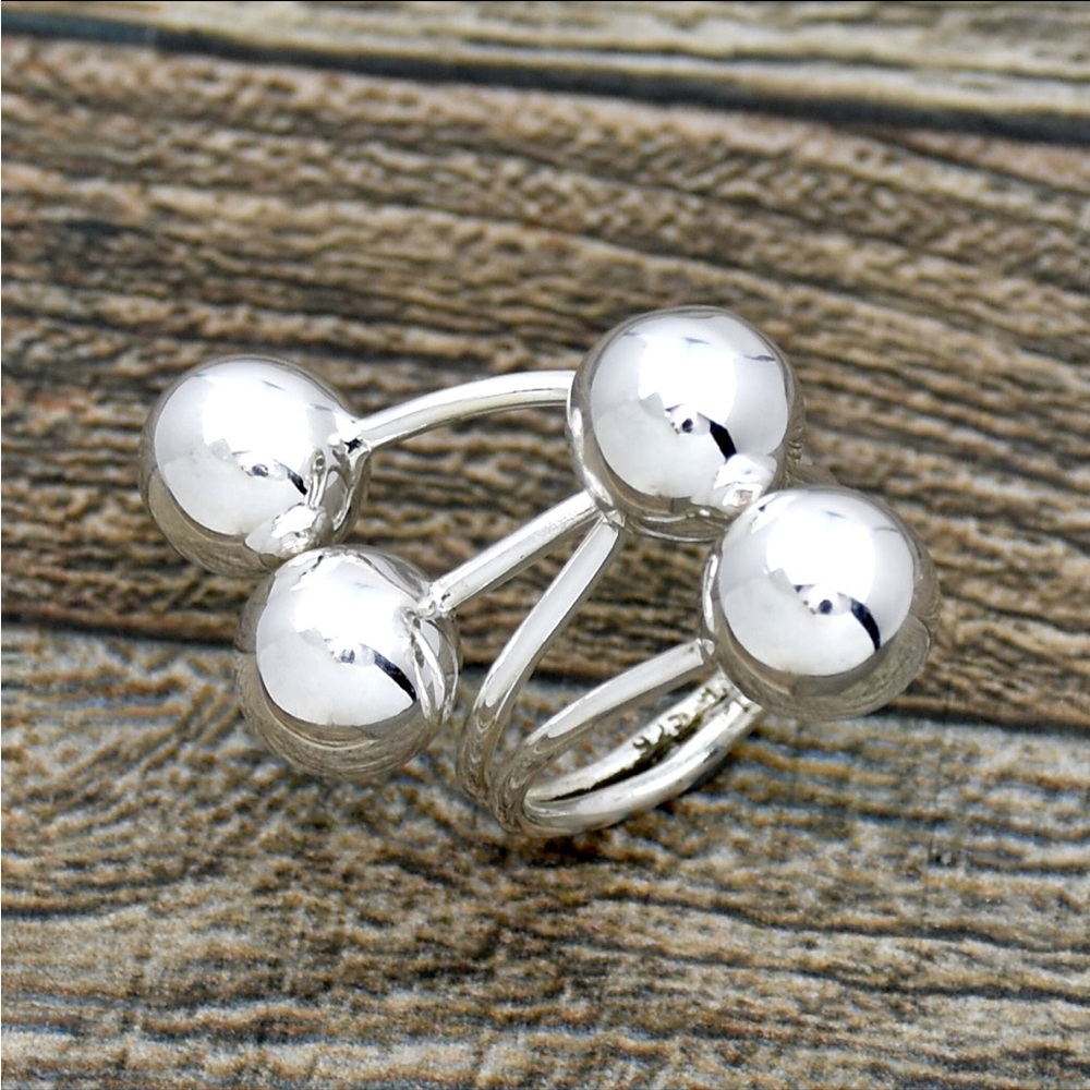 🧿 Sterling silver geometric 4 ball abstract adjustable ring 8 9 Gorgeous